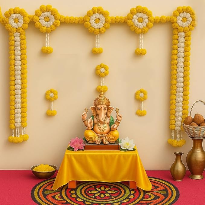 Decorative Marigold (5 FT x 5 FT) Backdrop for Ganpati, VaraMahalaxmi, Diwali, Haldi